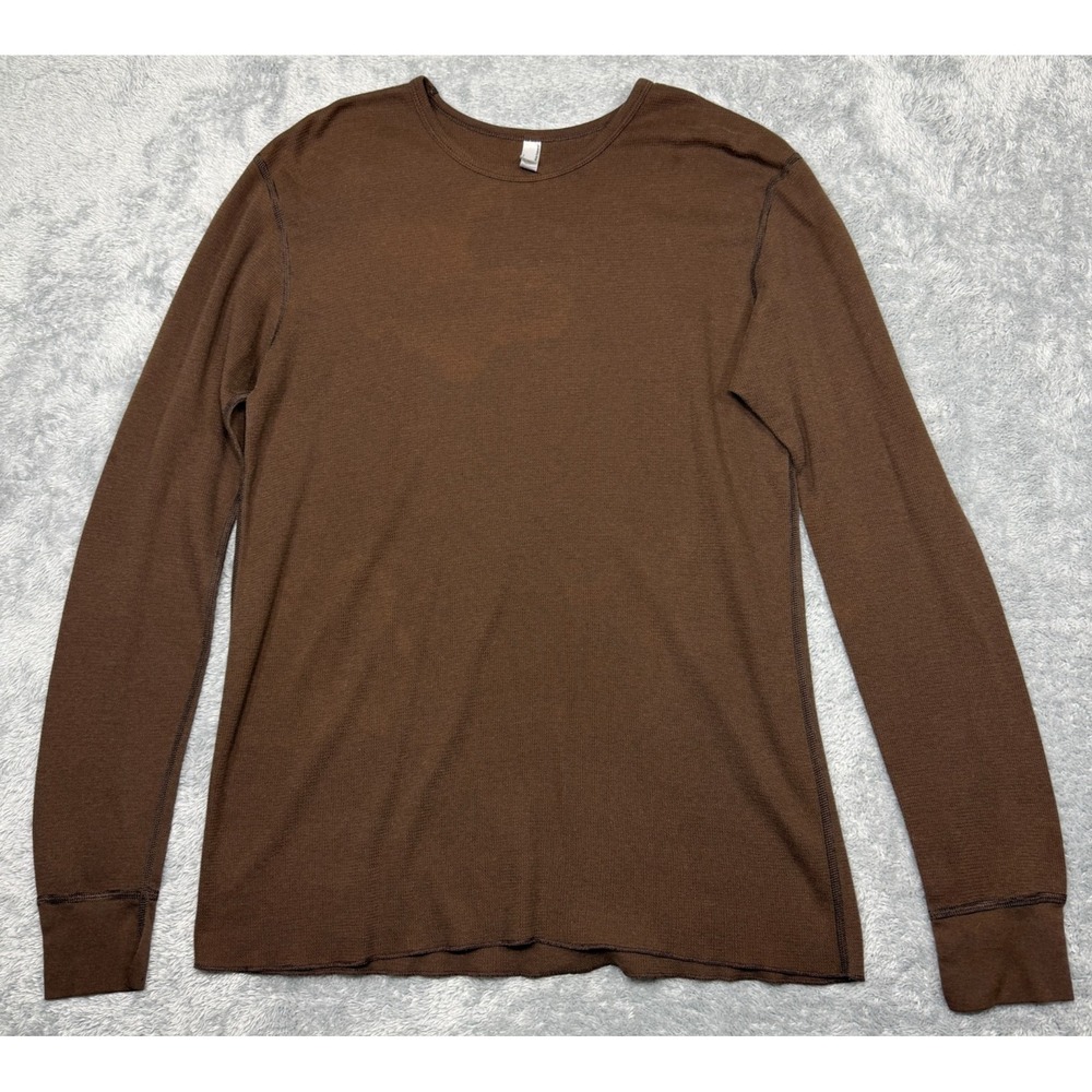 Vintage American Apparel Waffle Knit Thermal Long‎ Sleeve Shirt Mens XL Brown
